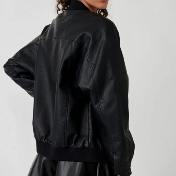 Free People Wild Rose Vegan Leather Bomber